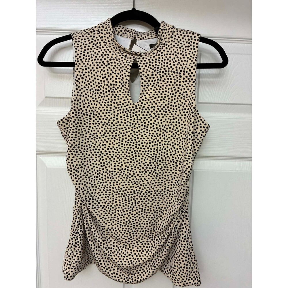 White House Black Market Sleeveless Polka Dot Blouse S Keyhole Neck